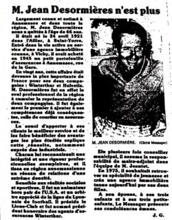 Article sur Jean Désormières après son décès - valeurs