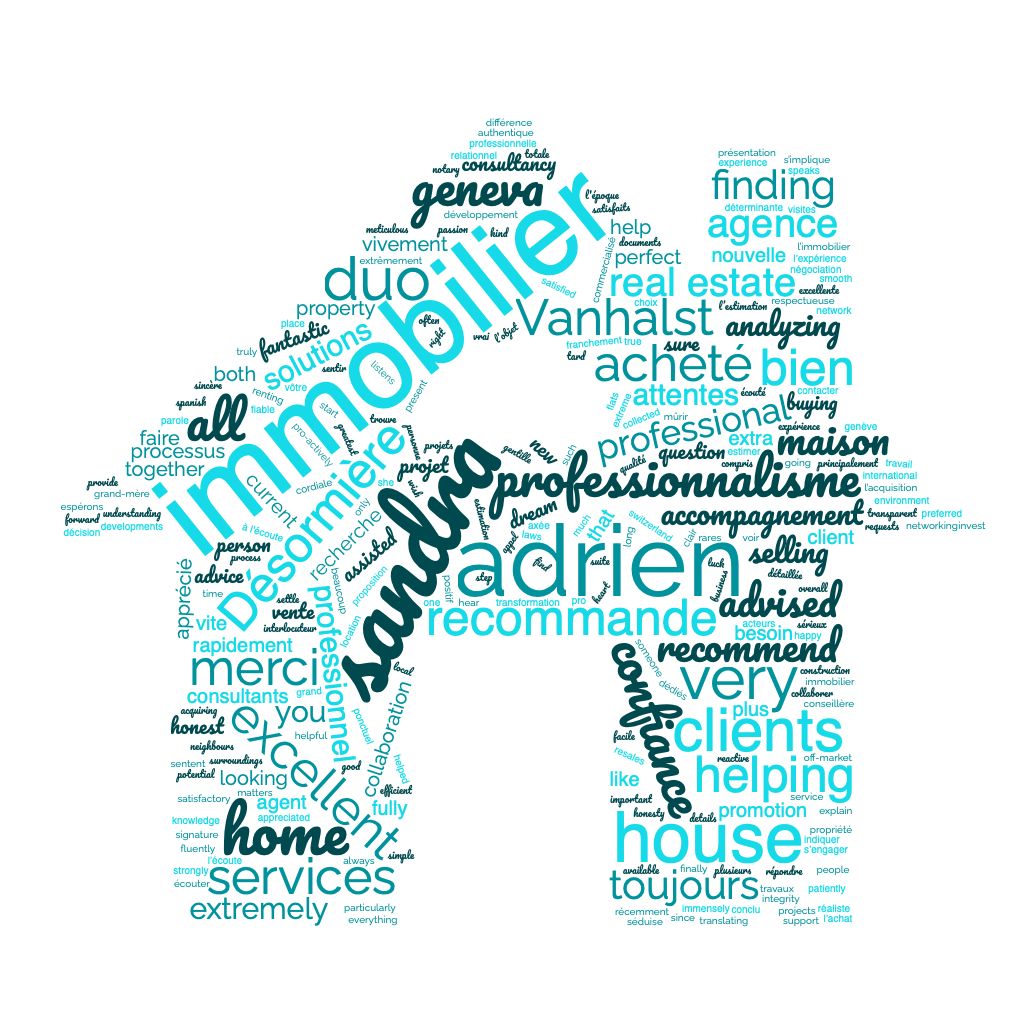 nuage de mots en forme de maison, ssus de l'avis des clients de Sandra Vanhalst et Adrien Désormière