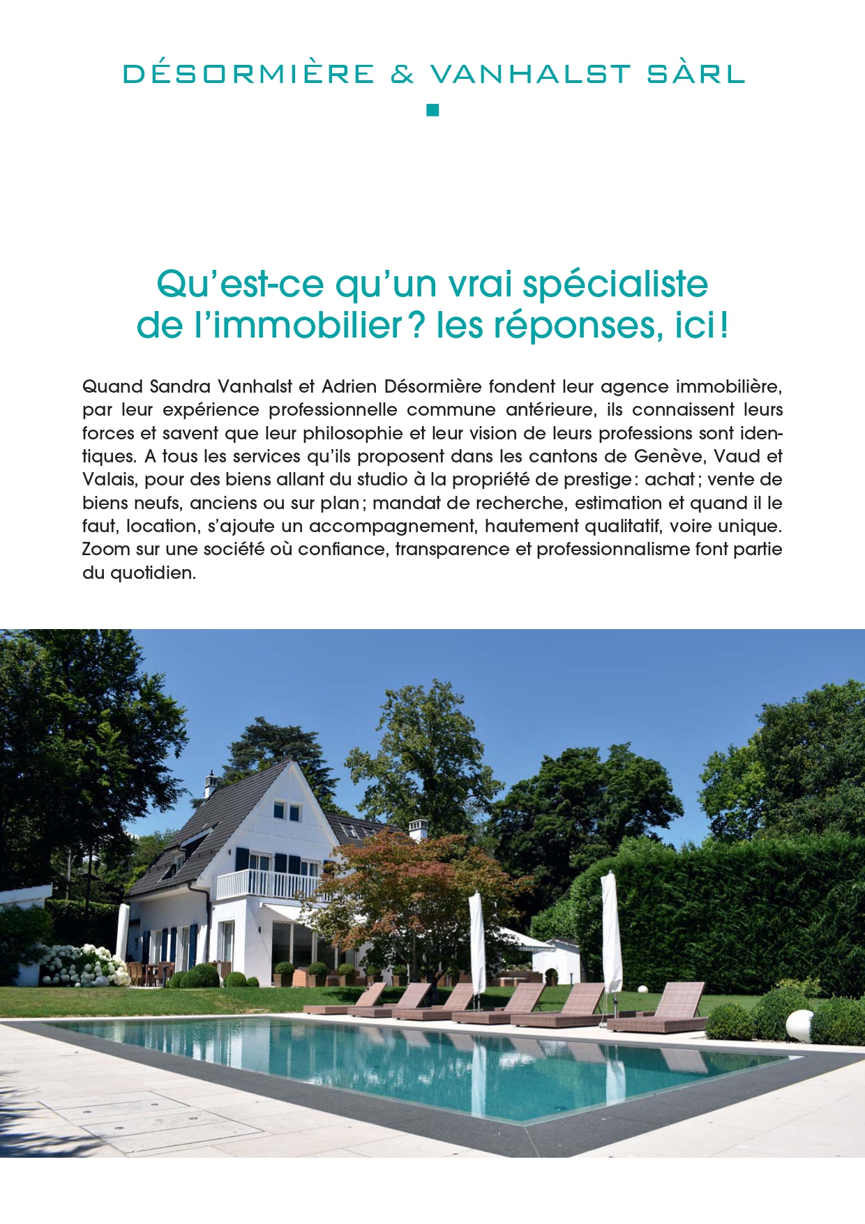 L'agence immobilière Désormière et Vanhalst dans la revue "Bien Vivre à Genève"