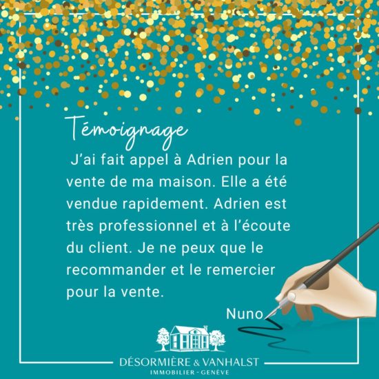 Succès 2022: Recommandation de notre client, Nuno, suite à la vente de sa maison à Chancy par l'agence Désormière & Vanhalst
