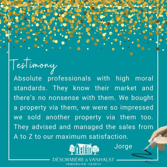 Succès: Recommandation de notre cliente, Olivia, suite à la vente de sa maison à Meinier par l'agence Désormière & Vanhalst